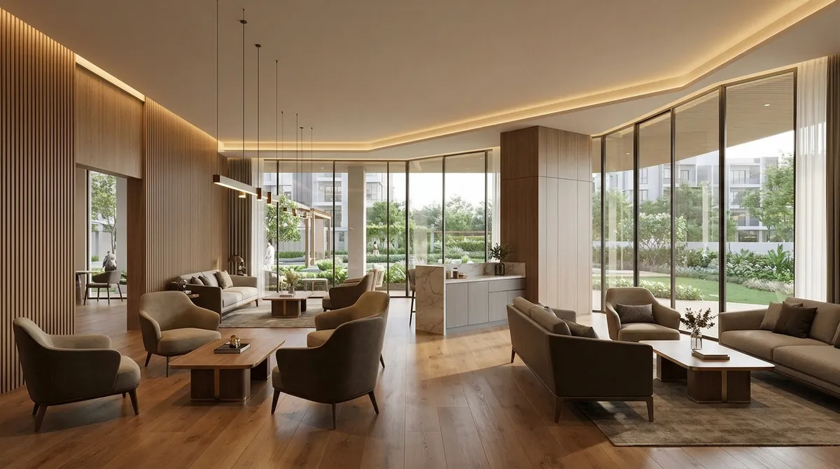 Clubhouse render at Century WinningKind showing the 40,000 plus sq ft facility with dedicated children's floor, recreational spaces, and surrounding landscape